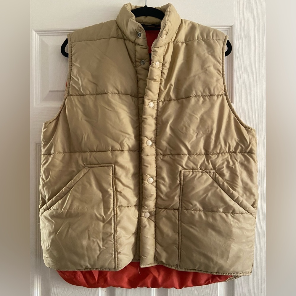 Vintage Hunting WeatherCaster Mens Size L Nylon Puffer Vest Tan/Orange